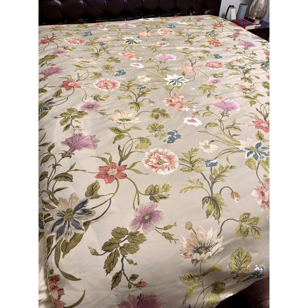 Croscill Queen Floral Daphne Comforter 2Shams Set Champagne Pink Green 3pc NWOT